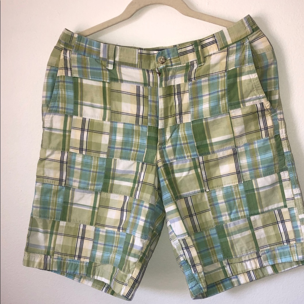 CAPE MADRAS Womens Cotton Preppy Madras Bermuda Shorts Green/Blue Size 8